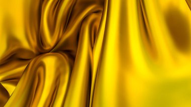 Dalgalar ve kıvrımlarla altın gibi parlak bir madde. 3d resimleme