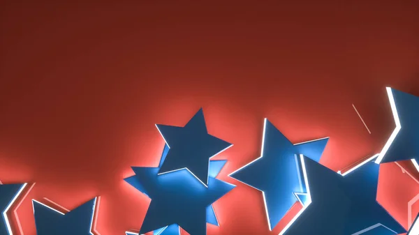 Blå Glödande Stjärnor Röd Bakgrund Abstrakt Bakgrund Återgivning Illustration — Stockfoto