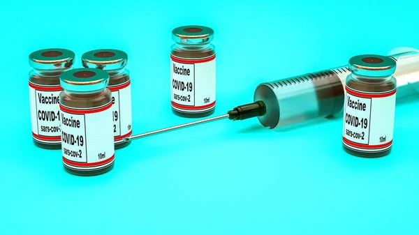 Disposable Plastic Syringe Coronavirus Vaccine Jars World Pandemic Concept Render — Stock Photo, Image