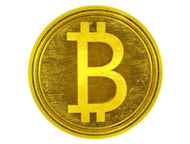 Beyaz arka planda bitcoin işaretinin üç boyutlu modeli. 3d resimleme