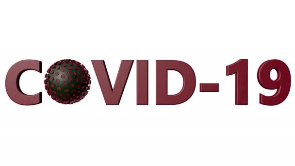 Coronavirus Boyutlu Animasyon Modeli Beyaz Arkaplanda Covid Yazıları Hazırlayıcı — Stok video