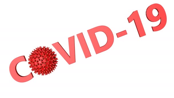 Animerad Modell Coronavirus Och Inskriptionen Covid Vit Bakgrund Återgivning — Stockvideo