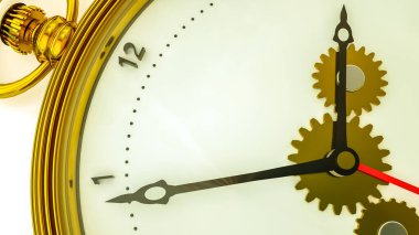 Altın rengi bir cep saatinin üç boyutlu modeli. 3d resimleme