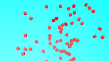 Kırmızı üç boyutlu küpler turkuaz arka plana düşer. Soyut sıçrama. 3d hazırlayıcı