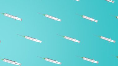 Tek kullanımlık şırınganın üç boyutlu modeli turkuaz arka planda döner. Soyut döngü animasyonu. 3d hazırlayıcı