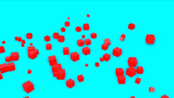 Κόκκινοι Τρισδιάστατοι Κύβοι Πέφτουν Τυρκουάζ Φόντο Αφηρημένη Βουτιά Απόδοση — Αρχείο Βίντεο