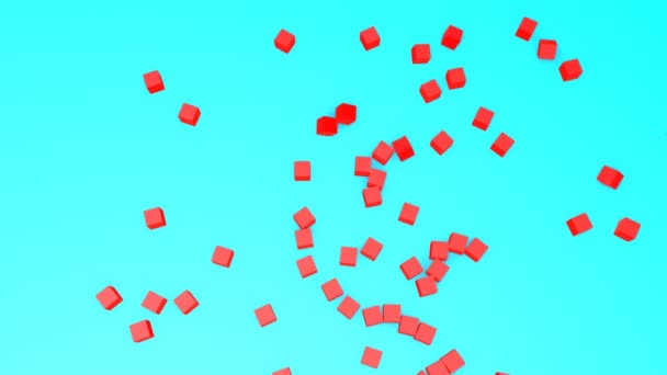 Kırmızı Boyutlu Küpler Turkuaz Arka Plana Düşer Soyut Sıçrama Hazırlayıcı — Stok video