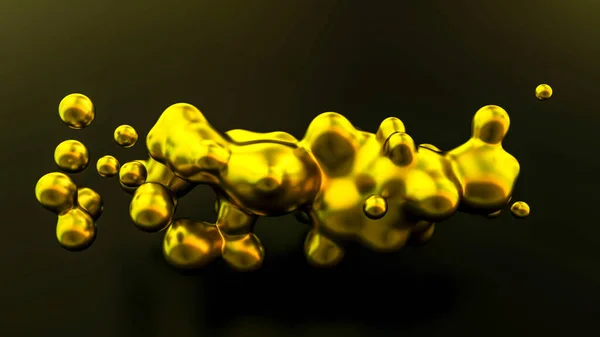 golden abstract figure on a black background. merged golden spheres. 3d render illustration