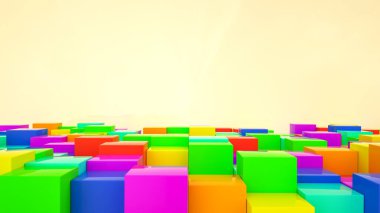 Çok renkli küplerin soyut arkaplanı. 3d resimleme