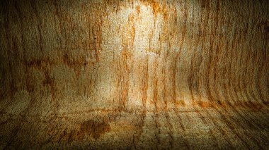 kıvrımlı ahşap arka plan. Ortadaki boş podyum. 3d resimleme