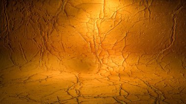 kıvrımlı ahşap arka plan. Ortadaki boş podyum. 3d resimleme