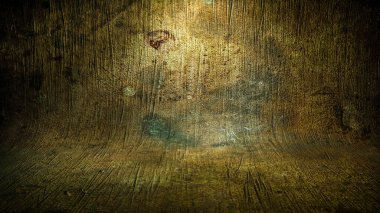 kıvrımlı eski metal arka plan. Ortadaki boş podyum. 3d resimleme