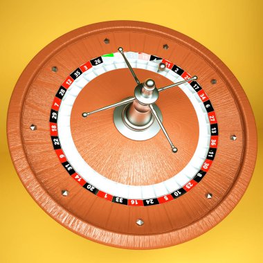 Sarı arka plandaki rulet davulunun üç boyutlu modeli. 3d resimleme