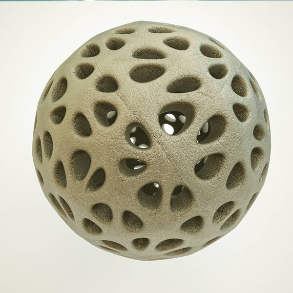 uneven metal openwork sphere with texture on a white background. 3d render illustration