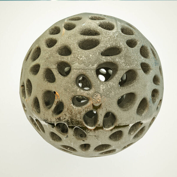 uneven metal openwork sphere with texture on a white background. 3d render illustration