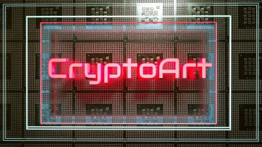 İşlemci arka planında parlak bir kripto sanatı. 3d resimleme