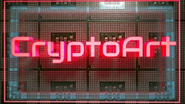 İşlemci arka planında parlak bir kripto sanatı. 3d resimleme