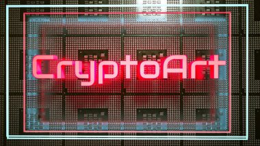 İşlemci arka planında parlak bir kripto sanatı. 3d resimleme