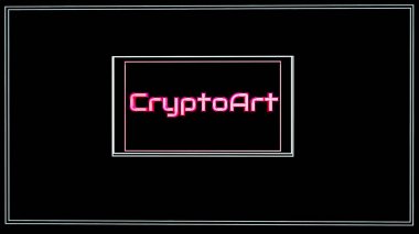 Siyah arka planda parlayan neon ışıklı kelime kripto sanatı. 3d resimleme