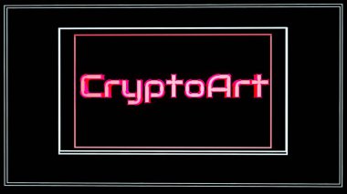 Siyah arka planda parlayan neon ışıklı kelime kripto sanatı. 3d resimleme