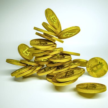 Üç boyutlu bitcoin sembolü. Kripto para birimi konsepti. Kalıplı yüzeyi olan altın para. 3d resimleme