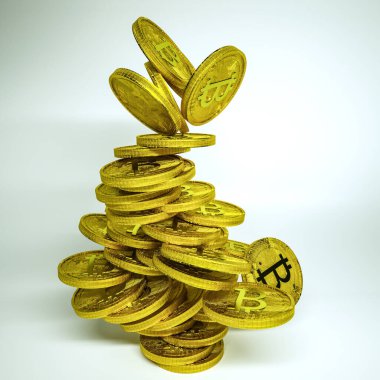 Üç boyutlu bitcoin sembolü. Kripto para birimi konsepti. Kalıplı yüzeyi olan altın para. 3d resimleme