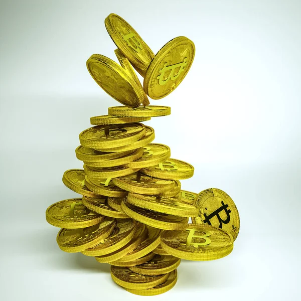 Üç boyutlu bitcoin sembolü. Kripto para birimi konsepti. Kalıplı yüzeyi olan altın para. 3d resimleme