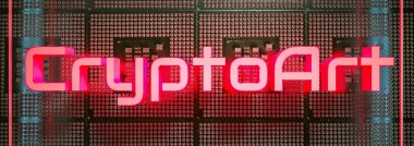 İşlemci arka planında parlak bir kripto sanatı. 3d resimleme