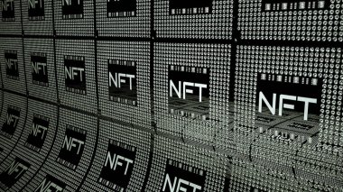 arkaplan kare satır ve yazma nft ile. Kripto sanat konsepti. 3d resimleme
