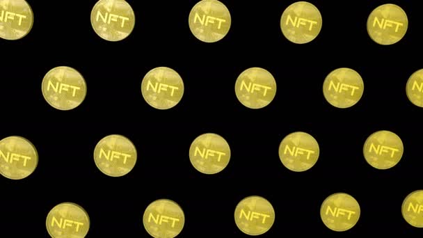 Animowana Złota Moneta Napisem Nft Czarnym Tle Koncepcja Sztuki Kryptograficznej — Wideo stockowe