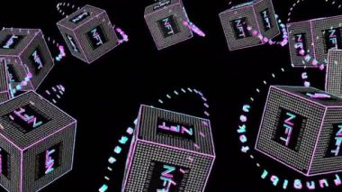 Üzerinde yazıt olan üç boyutlu kübü döndürüyorum. Kavram kripto sanatı. 3d hazırlayıcı