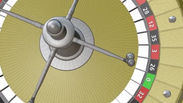 Rotating Roulette Drum Ball Hits Zero Spinning Roulette Stylized Animation — Stock Video