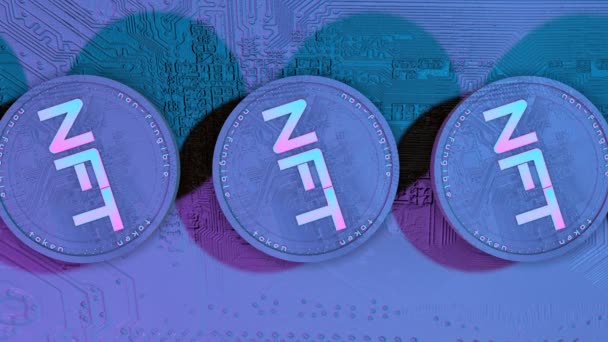 Roterande Rund Tredimensionell Token Med Inskriptionen Nft Konceptet Kryptokonst Återgivning — Stockvideo