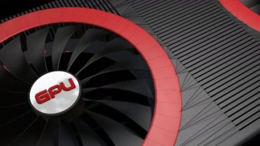 Modern bir video kartın 3 boyutlu modeli ve soğutucuları yakın çekimde. 3d hazırlayıcı