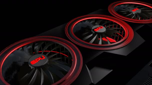 Model Modern Video Card Rotating Coolers Close Render — Stock Video