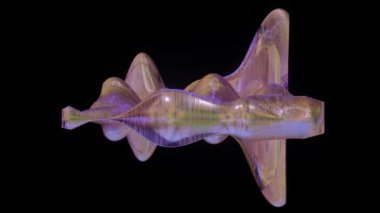 Soyut üç boyutlu mor şekil yavaşça siyah arkaplanda deforme oluyor. Soyut döngü arkaplanı. 3d hazırlayıcı