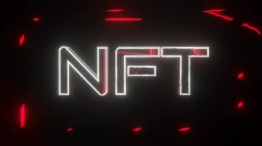 Siyah arkaplanda kırmızı ışık yanıp sönen üç boyutlu Nft harfleri. Soyut döngü arkaplanı. 3d hazırlayıcı
