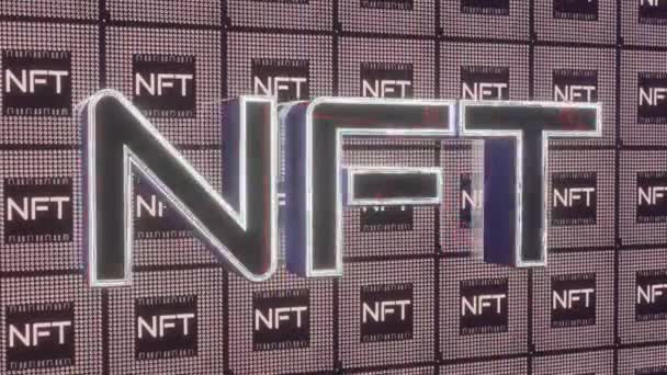 Nft Lettering Red Light Flashes Background Moving Letters Loop Abstract — Stock Video