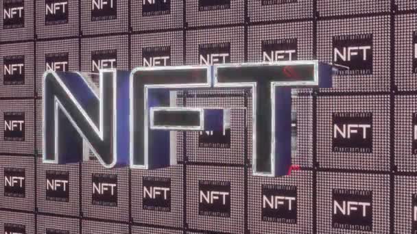 Nft Lettering Red Light Flashes Background Moving Letters Loop Abstract — Stock Video