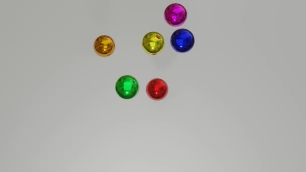 Six Multi Colored Spheres Slowly Fly Circular Orbits Looped Animated — Stock Video