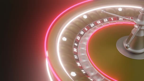 黑色背景的旋转赌场轮盘赌鼓 带着发光的圆圈测量 3D渲染 — 图库视频影像