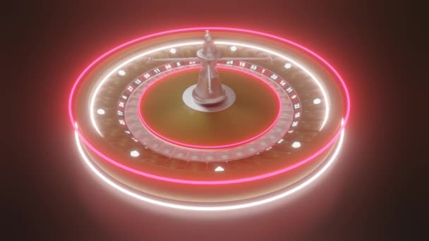 Roterande Kasino Roulette Trumma Svart Bakgrund Måttband Med Glödande Cirklar — Stockvideo
