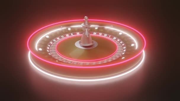 Вращающийся барабан рулетки казино на черном фоне. рулетка с светящимися кругами. 3D рендеринг Лицензионные Стоковые Видеоролики