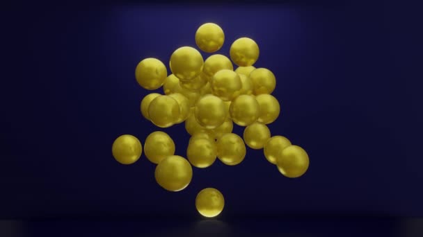 Gele Gladde Bollen Bewegen Langzaam Een Blauwe Achtergrond Abstracte Achtergrond — Stockvideo