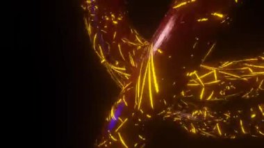 Siyah zemin üzerinde ışıltılı bir dokusu olan üç boyutlu dönen halkalar. döngülü animasyon arkaplanı. 3d hazırlayıcı