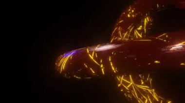 Siyah zemin üzerinde ışıltılı bir dokusu olan üç boyutlu dönen halkalar. döngülü animasyon arkaplanı. 3d hazırlayıcı