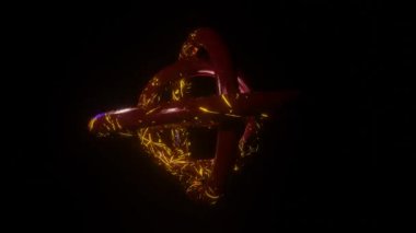 Siyah zemin üzerinde ışıltılı bir dokusu olan üç boyutlu dönen halkalar. döngülü animasyon arkaplanı. 3d hazırlayıcı