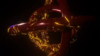 Siyah zemin üzerinde ışıltılı bir dokusu olan üç boyutlu dönen halkalar. döngülü animasyon arkaplanı. 3d hazırlayıcı