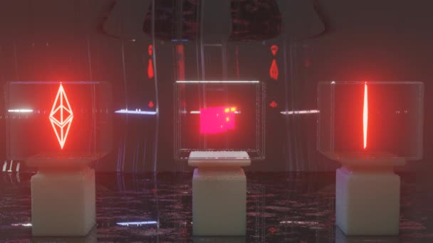 Sivol Brillante Tridimensional Criptomoneda Ethereum Nft Inscripción Gira Lentamente Cubo — Vídeo de stock
