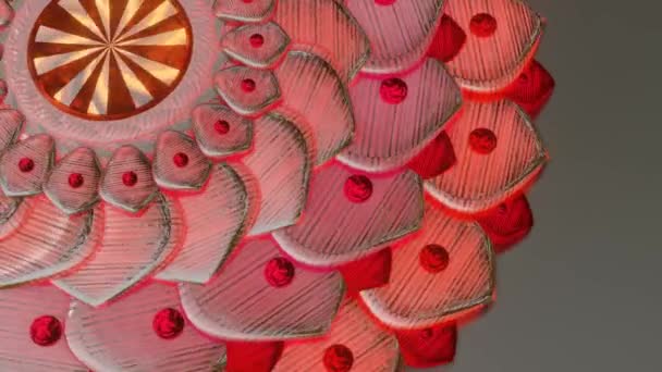 带红光的旋转曼陀罗花纹金属 循环动画 3D渲染 — 图库视频影像